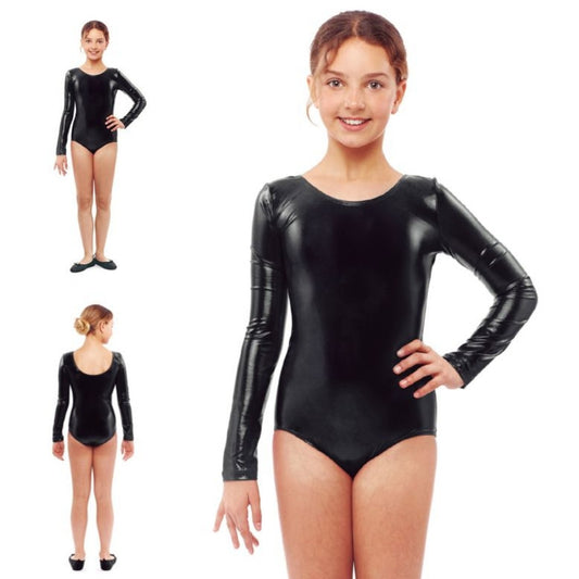 Kids Metallic Black Bodysuit