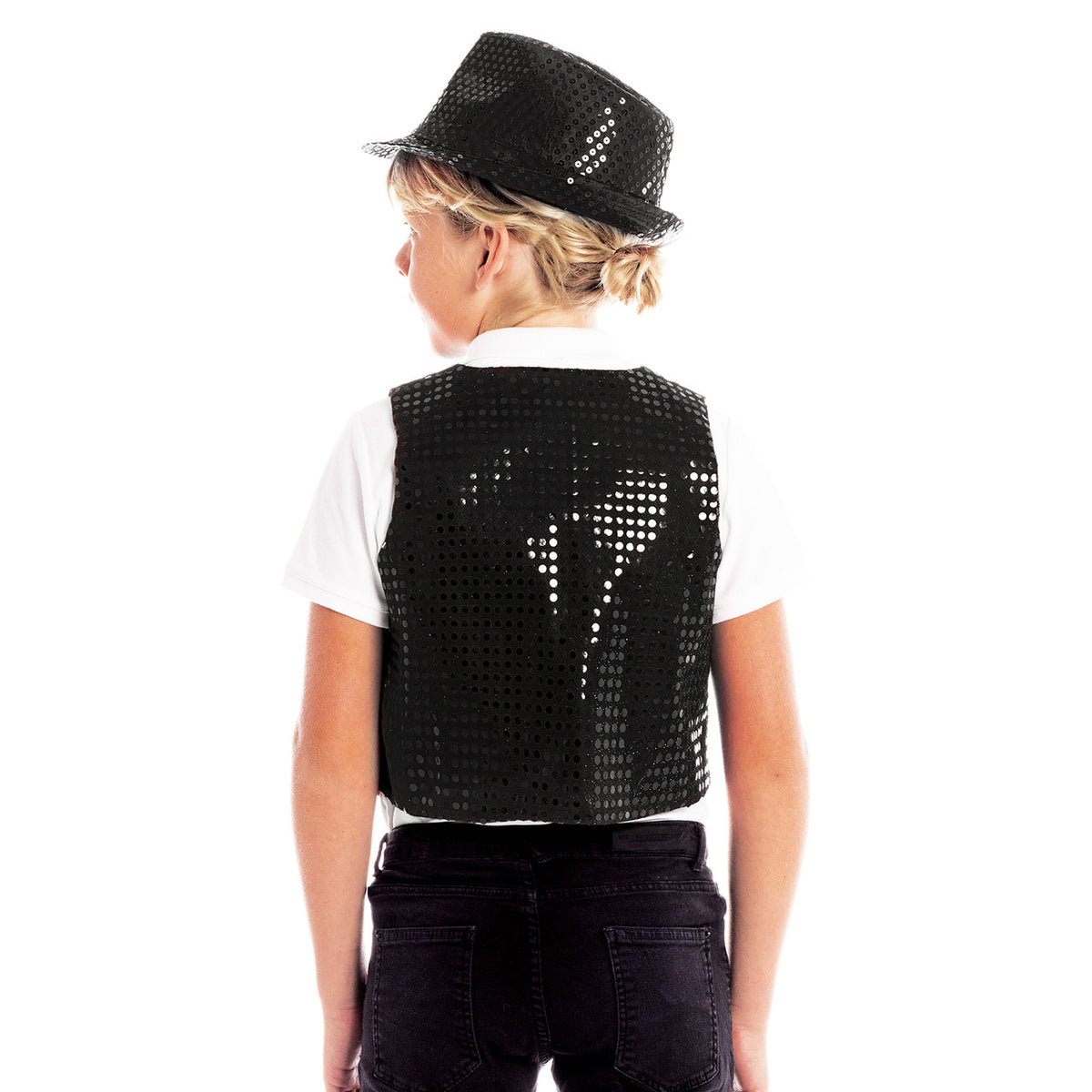 Kids Black Eco Sequin Waistcoat