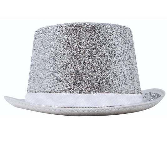 Deluxe Silver Glitter Top Hat