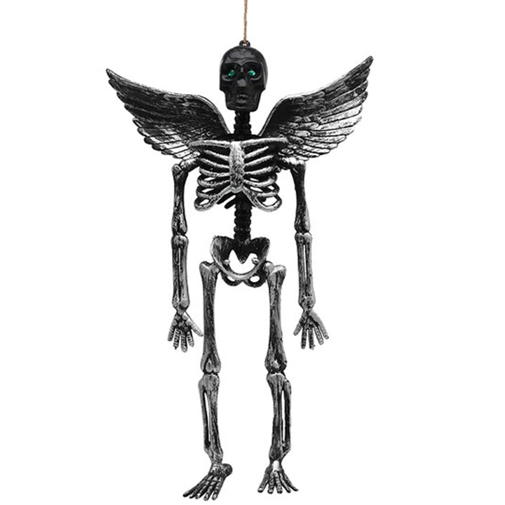 Hanging Black Metallic Winged Skeleton