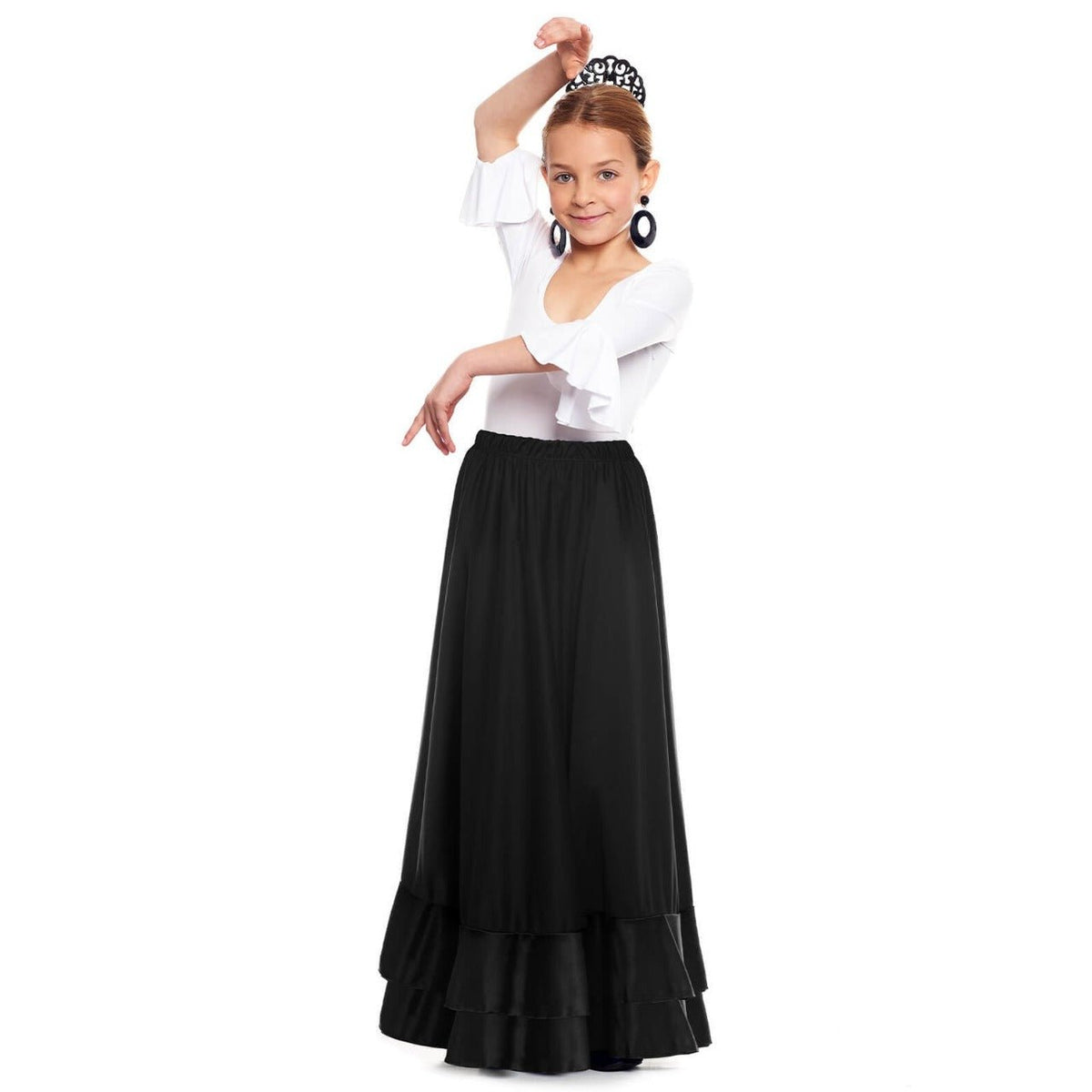 Girls Black Flamenco Skirt with Double Flounce
