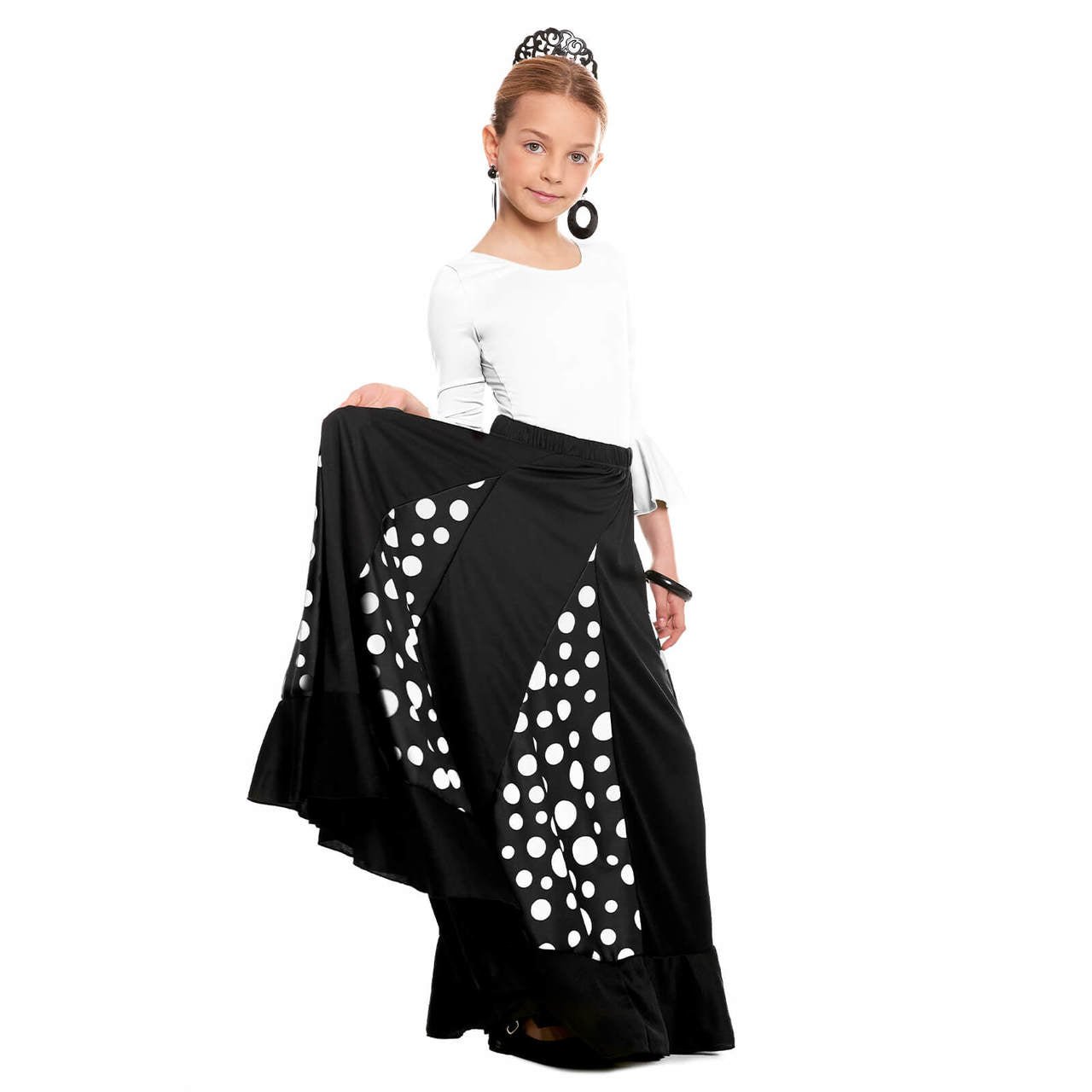 Girls Black and White Flamenco Skirt with Godets