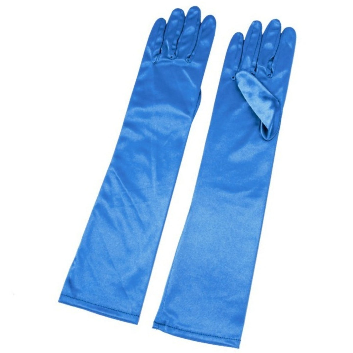 Long Blue Satin Gloves