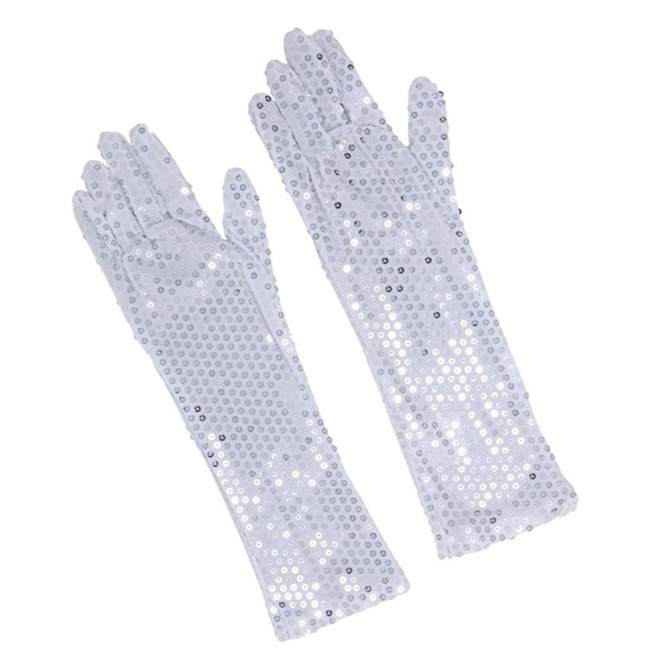 Long Silver Sequin Gloves