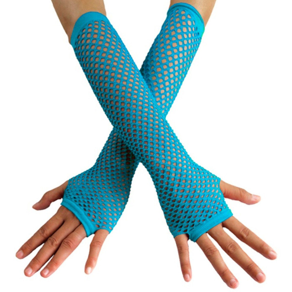 Long Light Blue Fishnet Gloves