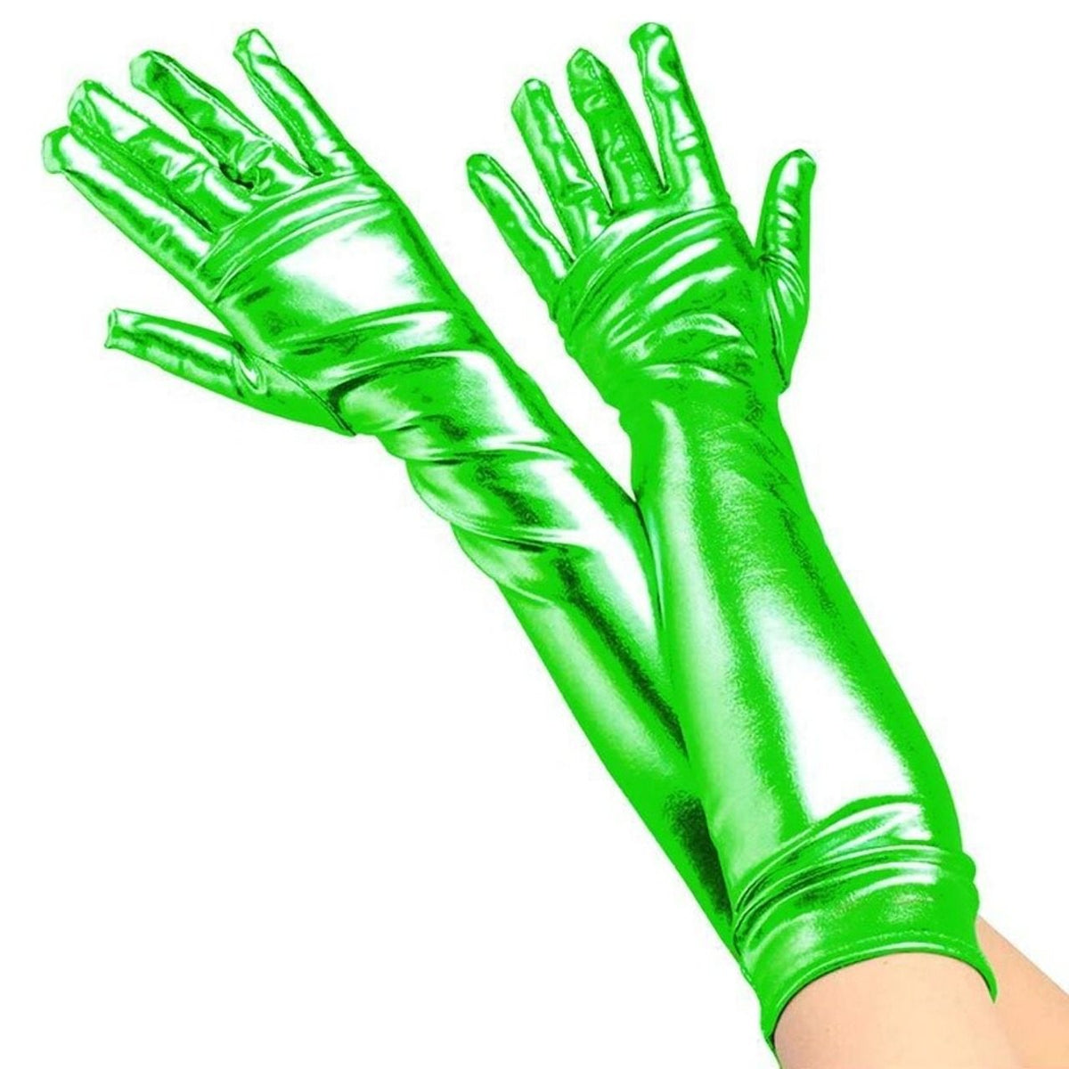 Long Metallic Green Gloves