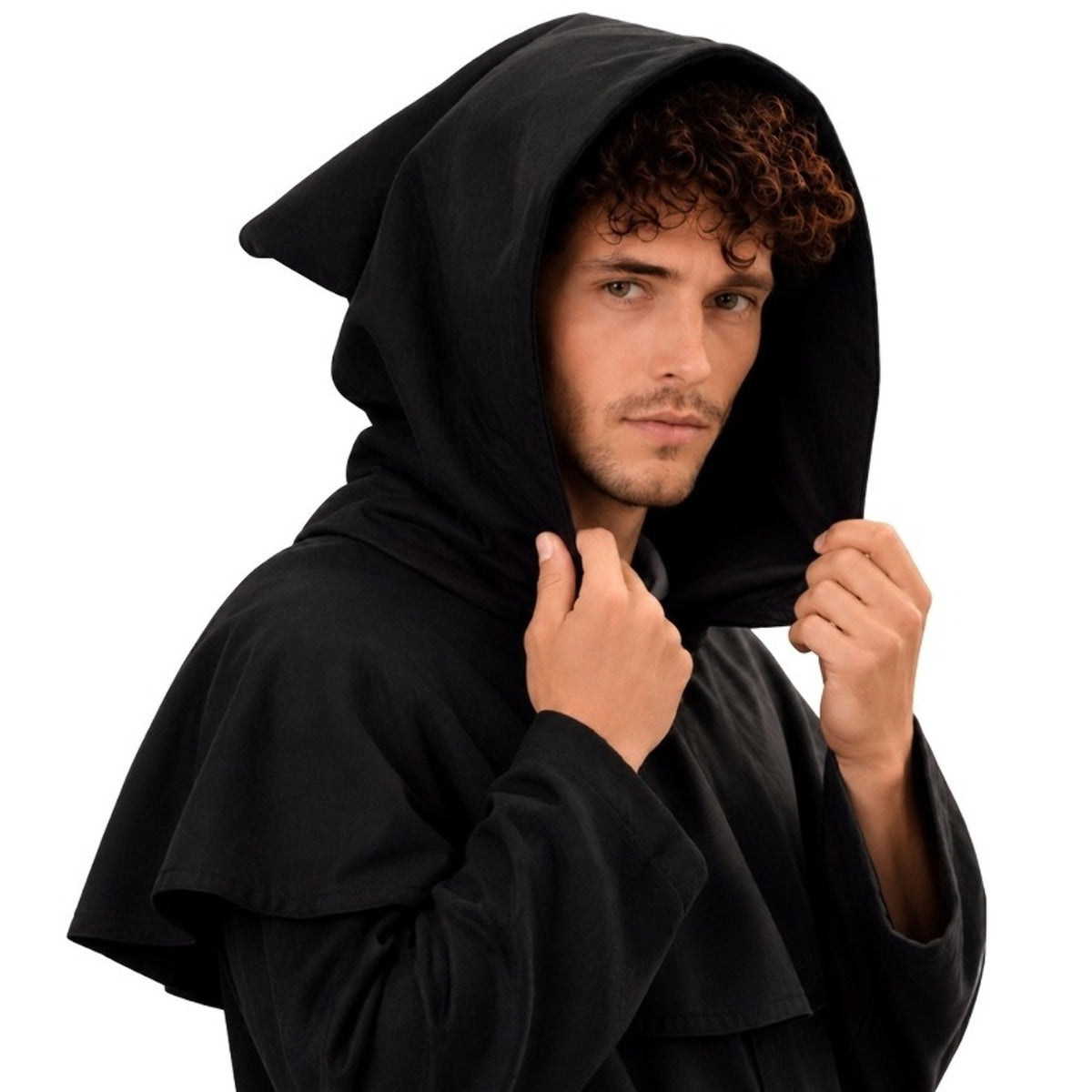 Mini Medieval Black Hooded Cape