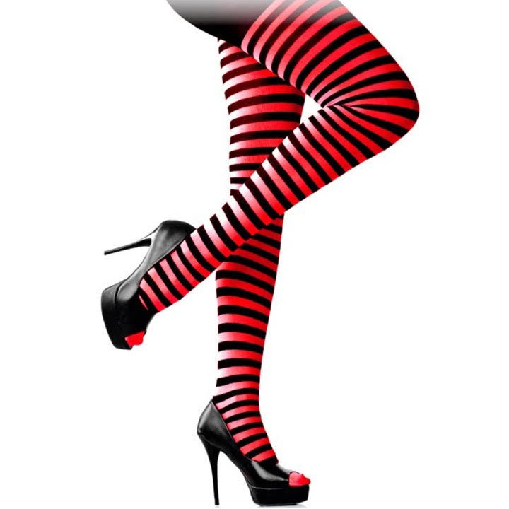Basic Red and Black Striped Tights