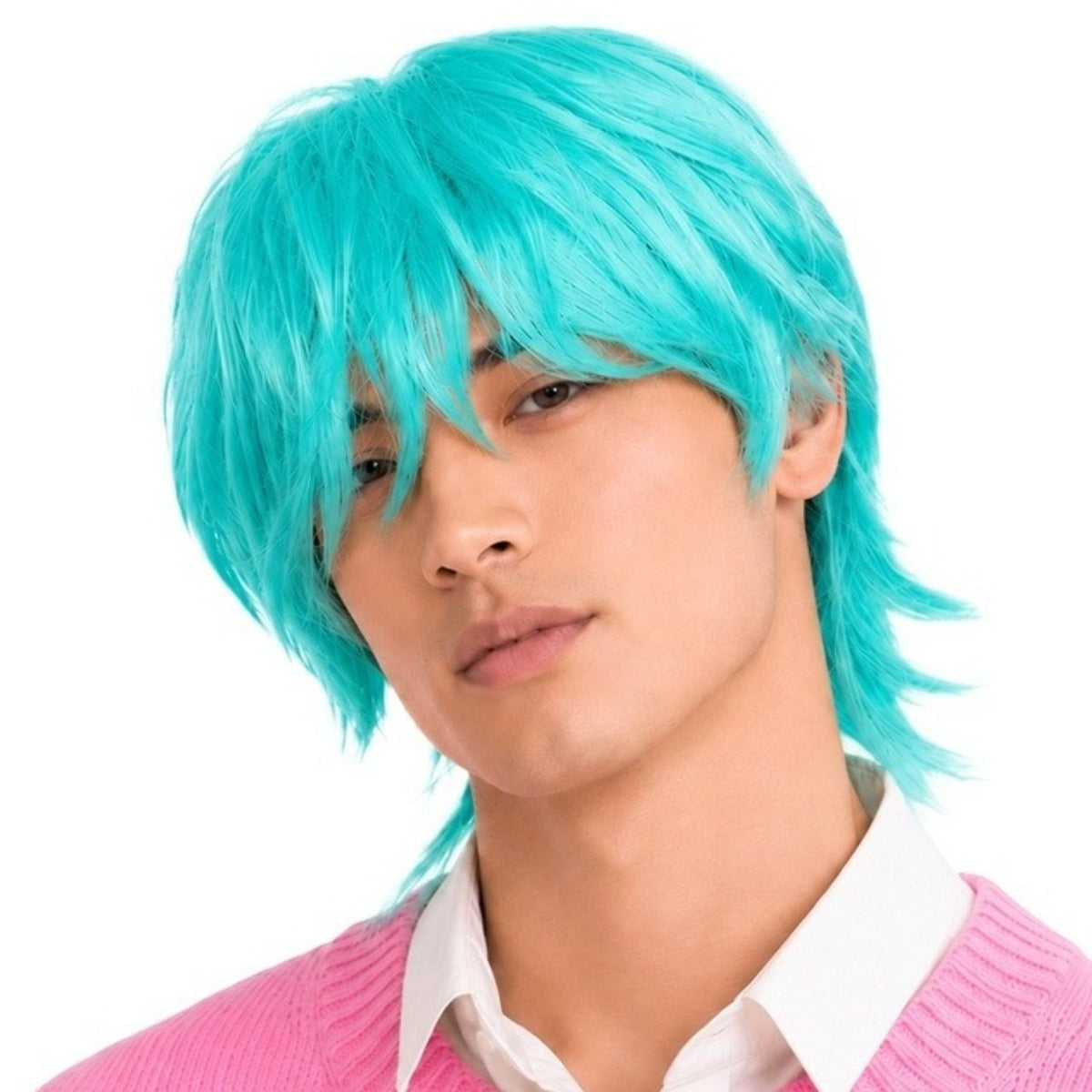 Blue K-Pop Singer Demon Wig