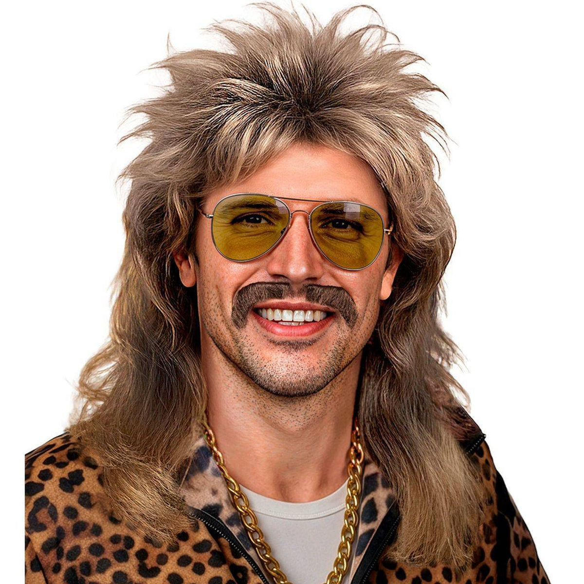 Blonde Mullet Wig with Moustache