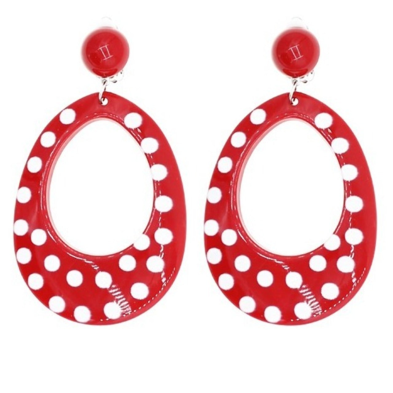 Red and White Oval Flamenco Earrings