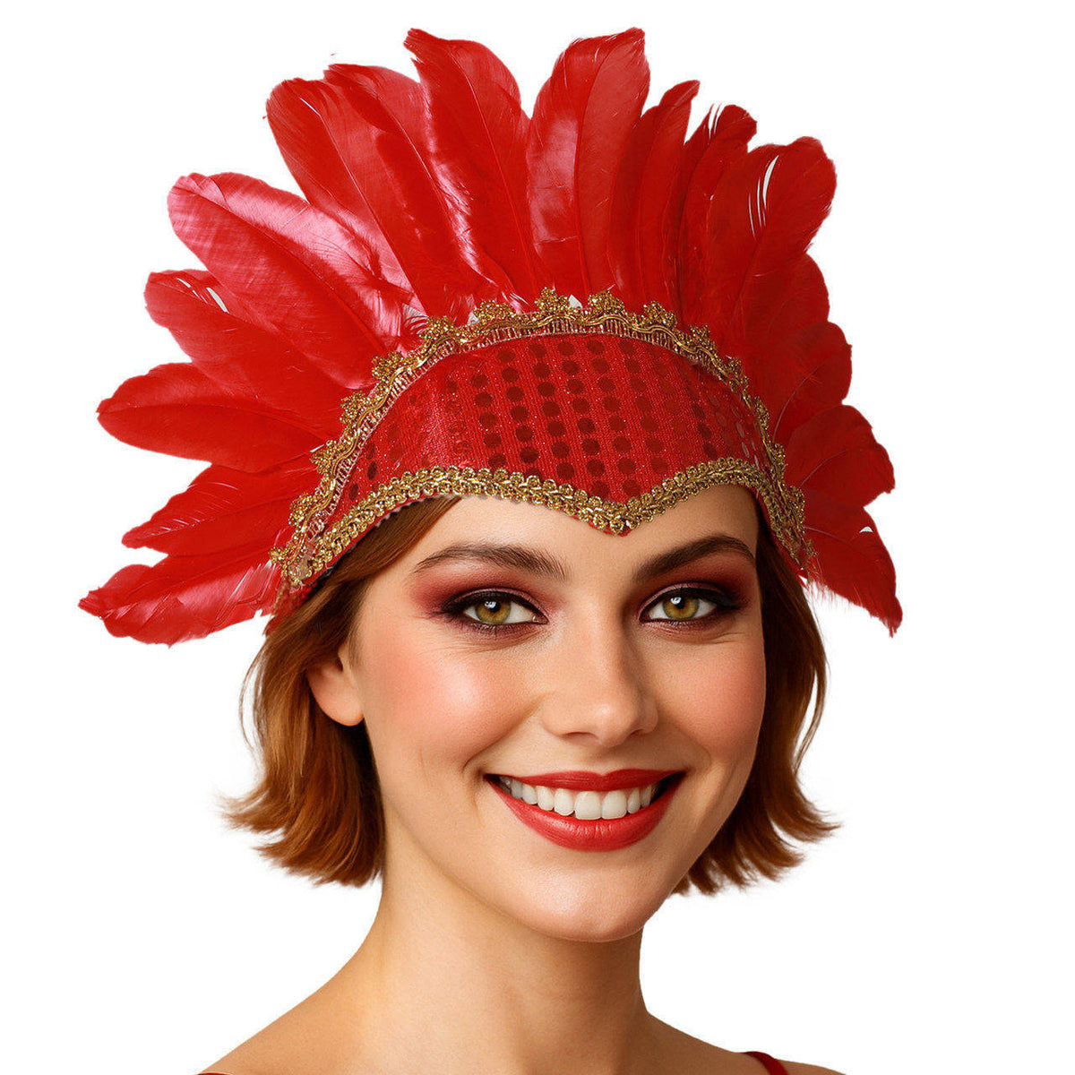 Red Eco Feather Headdress