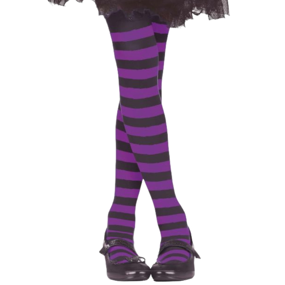 Kids Basic Purple and Black Striped Tights