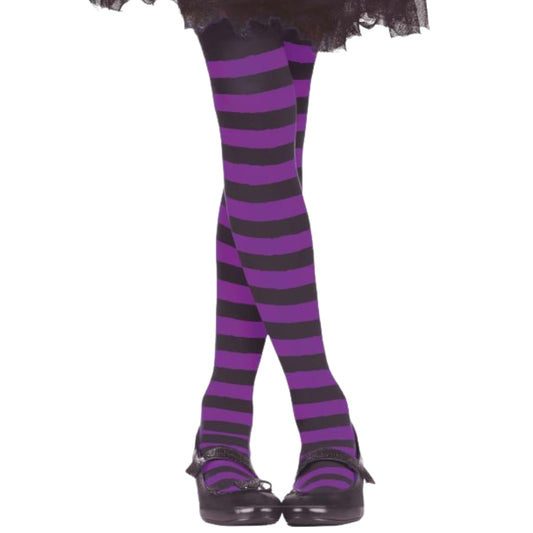 Kids Basic Purple and Black Striped Tights