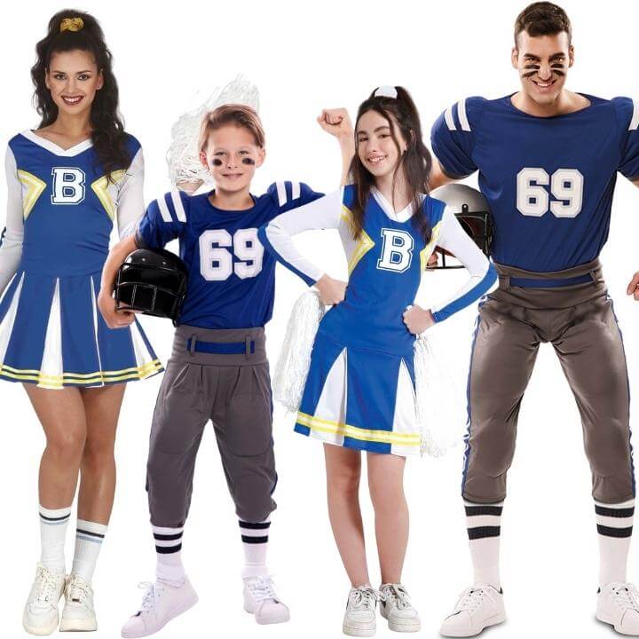 Blue Cheerleader and Player Group Costumes