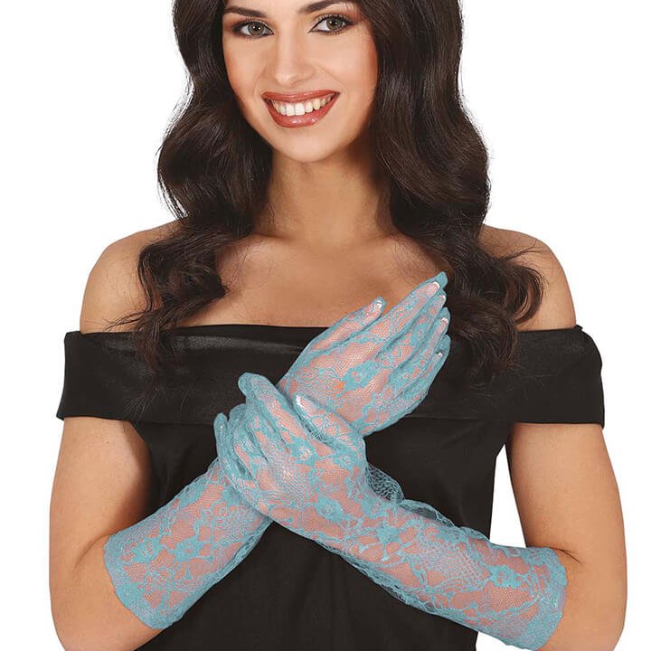 Long Blue Lace Gloves