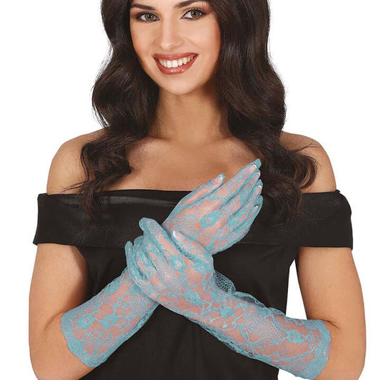 Long Blue Lace Gloves