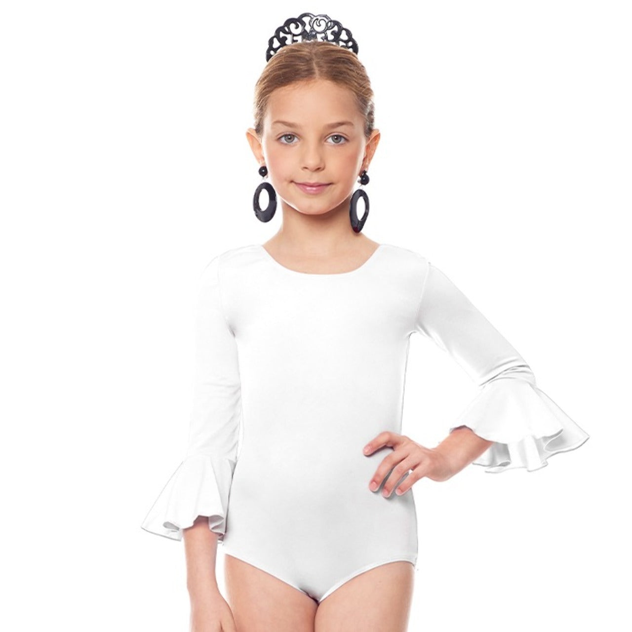Girls White Flamenco Bodysuit