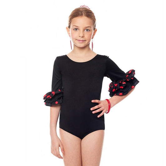 Kids Black Polka Dot Flamenco Bodysuit