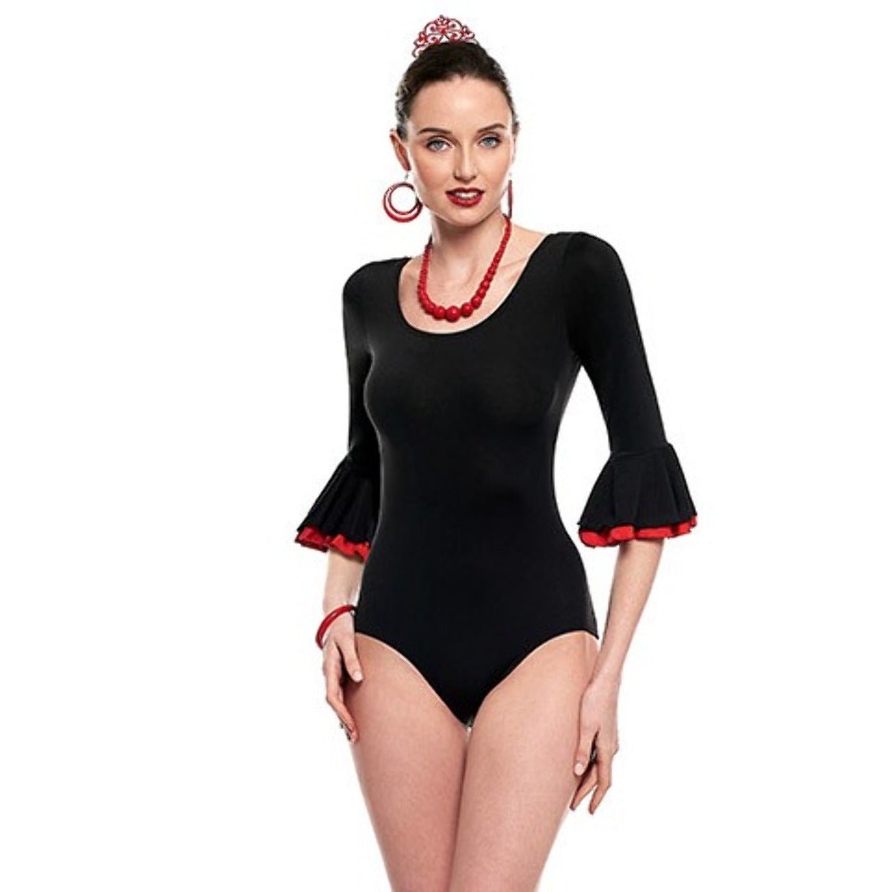 Womens Black Flamenco Bodysuit