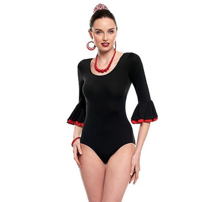 Womens Black Flamenco Bodysuit