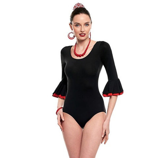 Womens Black Flamenco Bodysuit