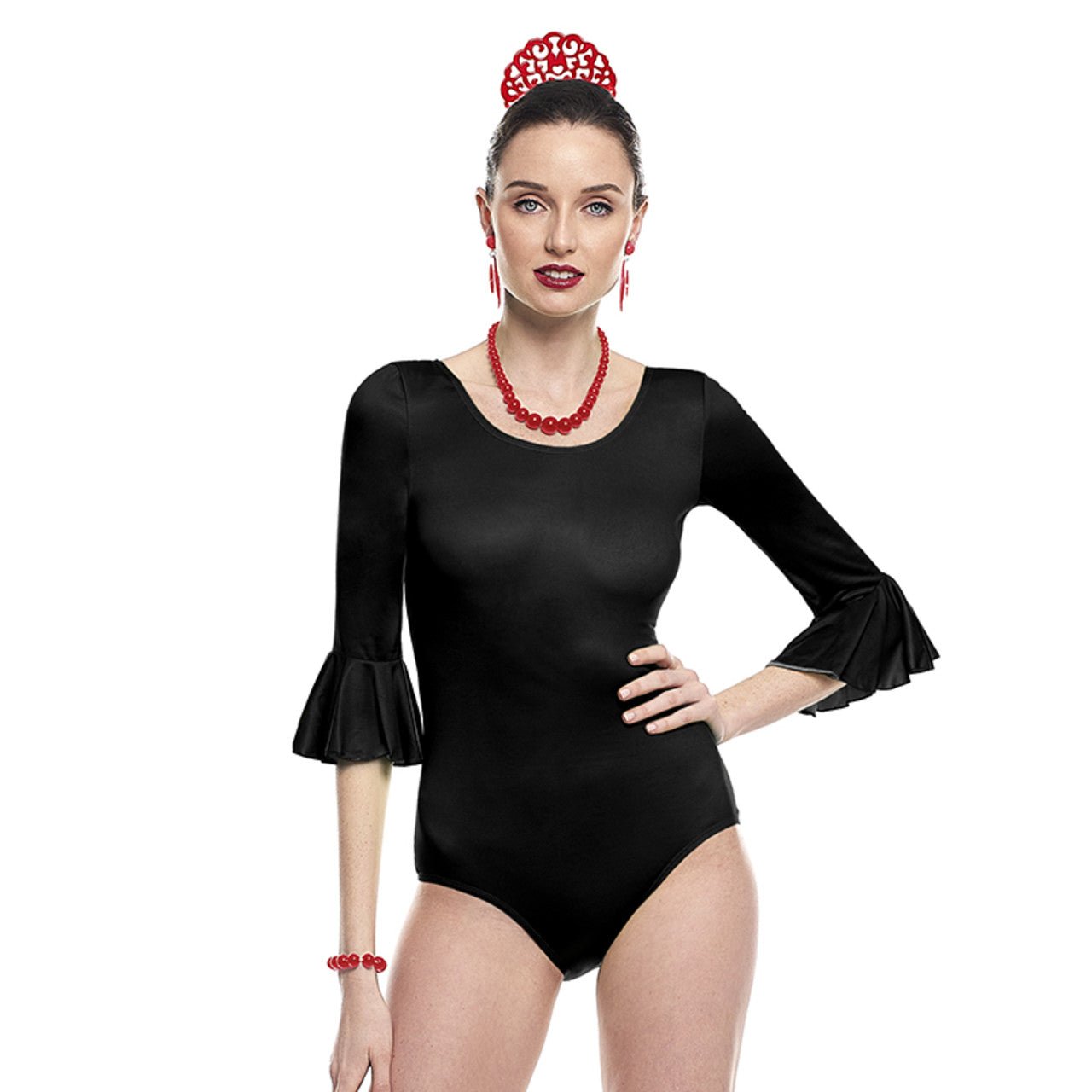 Black Flamenco Bodysuit with Ruffle