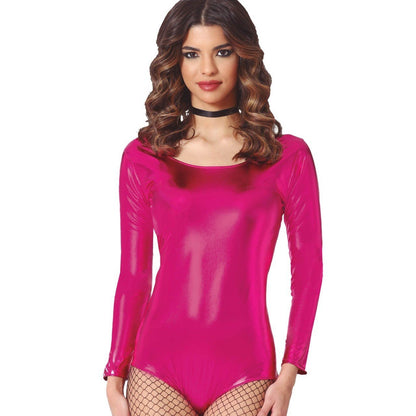 Womens Metallic Fuchsia Long Sleeve Bodysuit