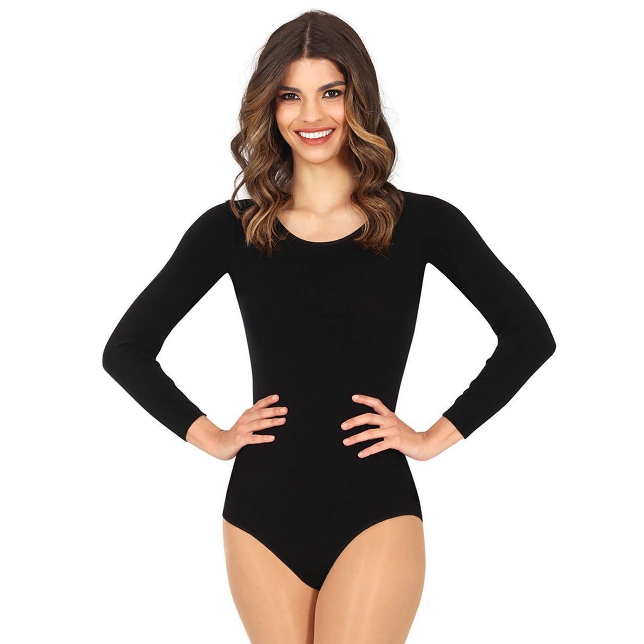 Womens Black Long Sleeve Bodysuit