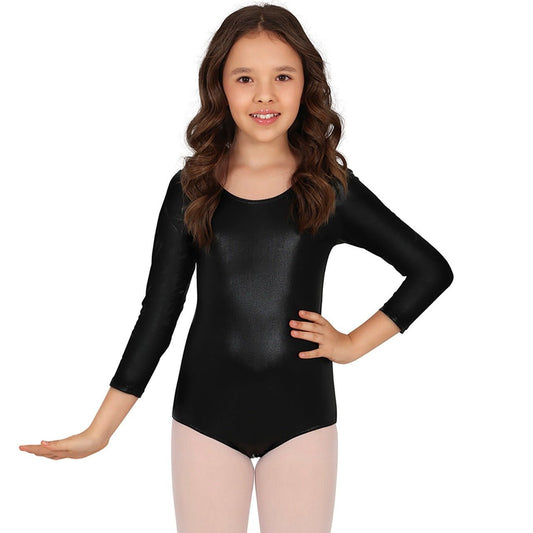 Kids Metallic Black Long Sleeve Bodysuit