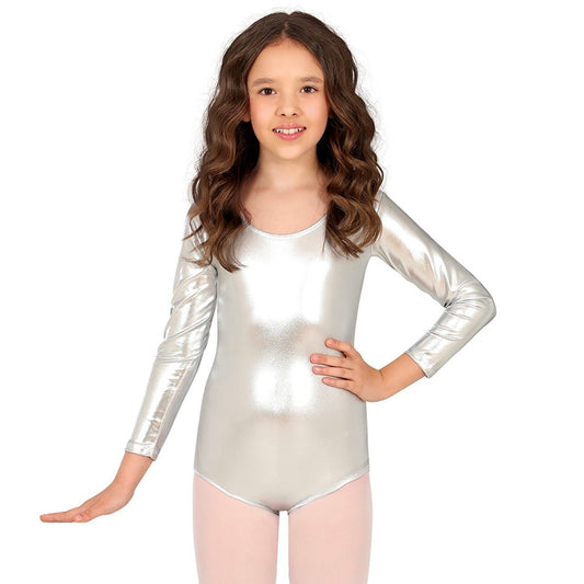 Silver Metallic Long Sleeve Kids Bodysuit