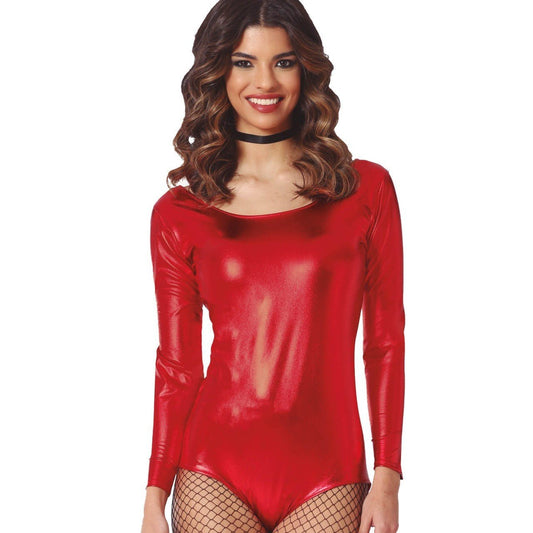 Womens Red Metallic Long Sleeve Bodysuit