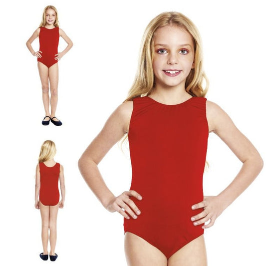 Girls Wide Strap Red Bodysuit