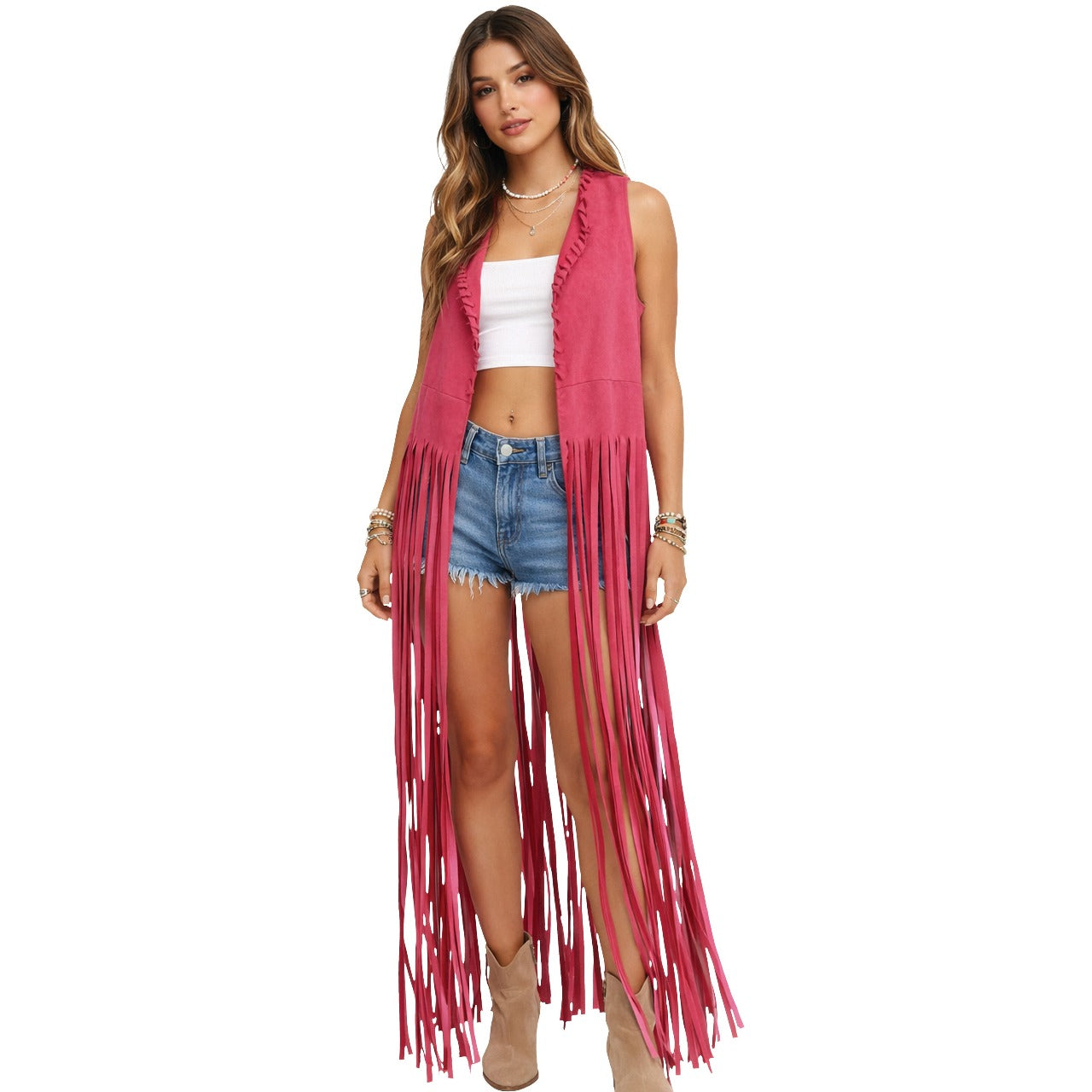 Long Pink Hippie Waistcoat