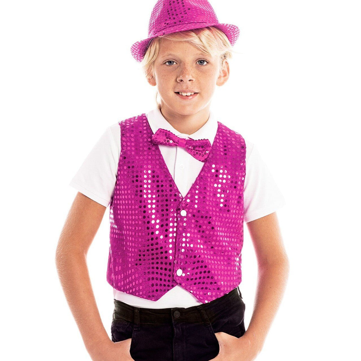 Kids Fuchsia Sequin Eco Waistcoat