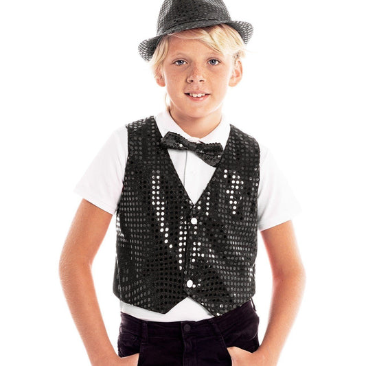 Kids Black Eco Sequin Waistcoat