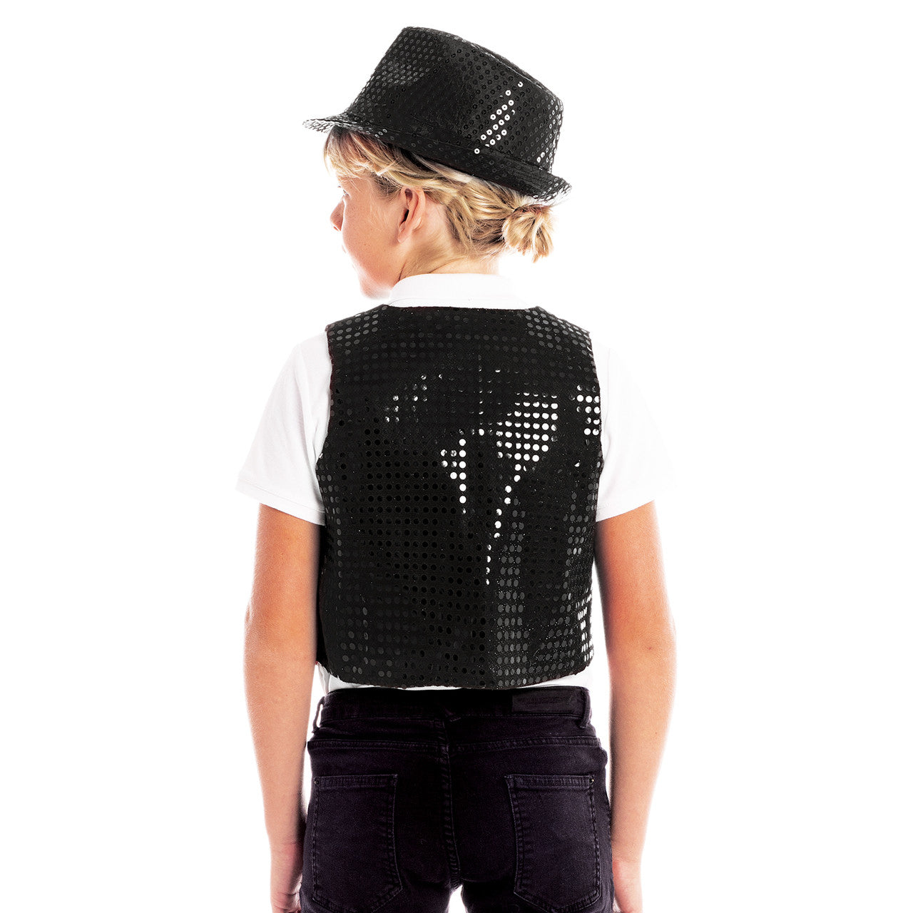 Kids Black Eco Sequin Waistcoat