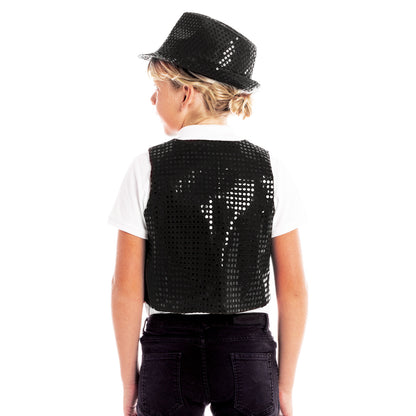 Kids Black Eco Sequin Waistcoat