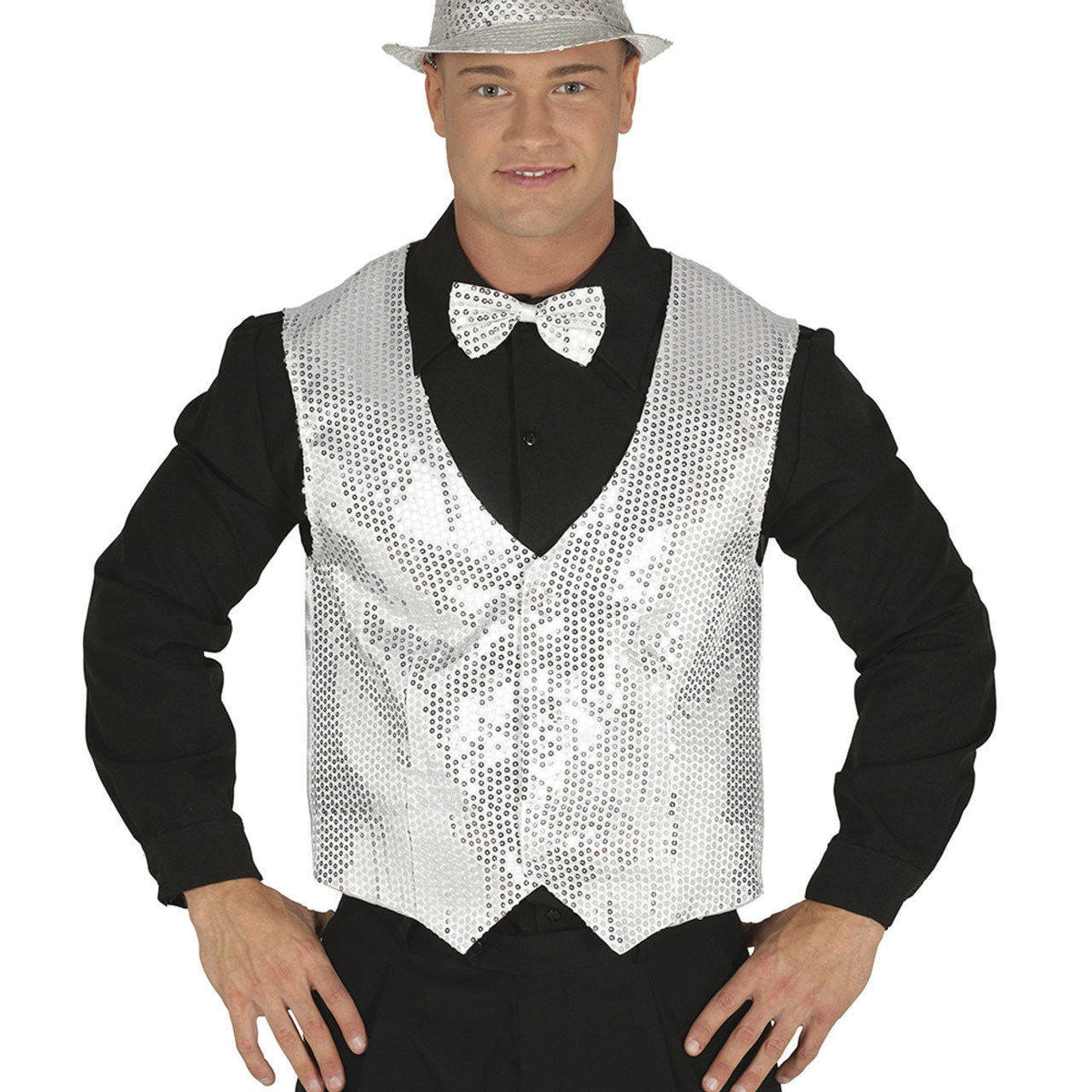 Silver Sequin Waistcoat Adult