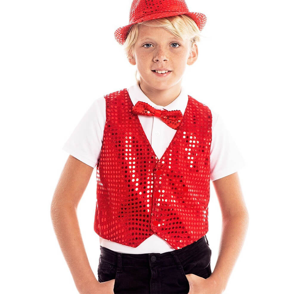 Kids Red Eco Sequin Waistcoat