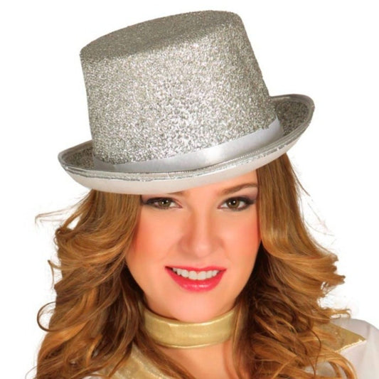 Deluxe Silver Glitter Top Hat