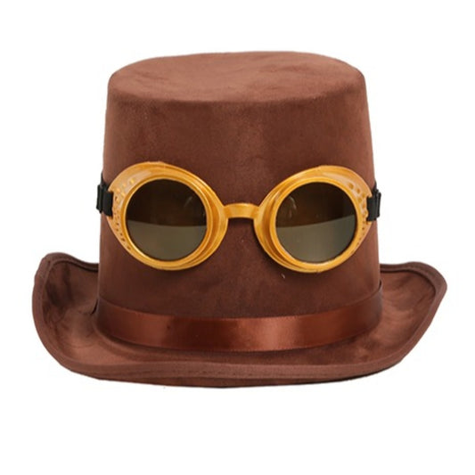 Brown Steampunk Top Hat with Goggles