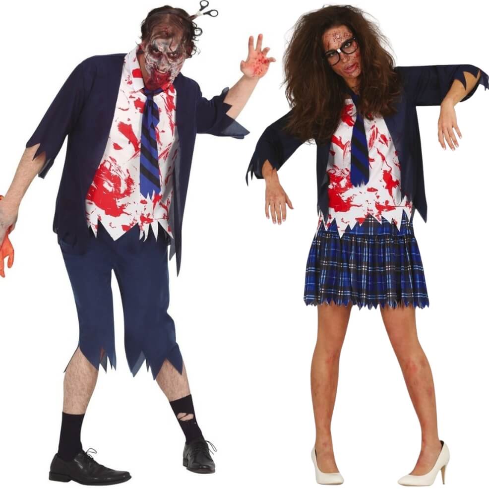 Blue Zombie Schoolkid Couples Costumes