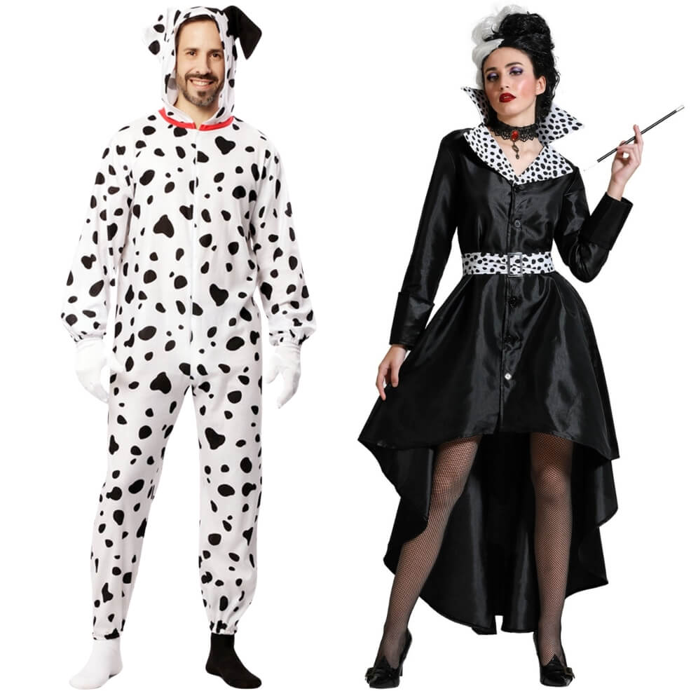 B&W Cruella and Dalmatian Couples Costumes