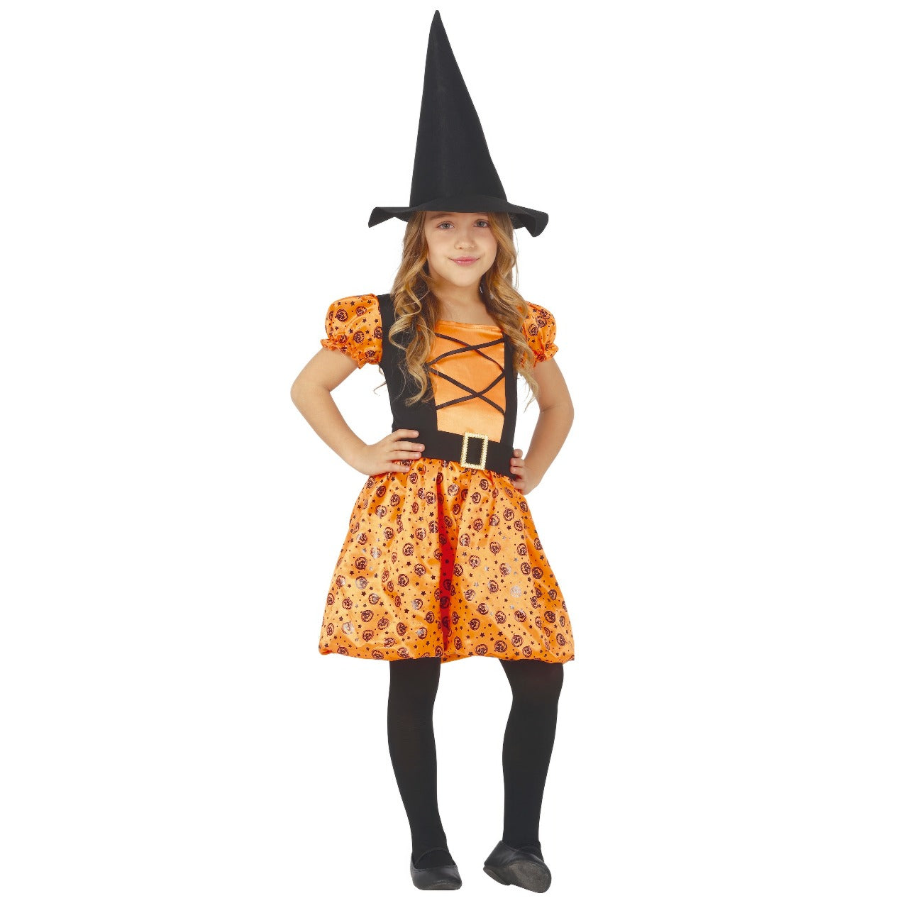 Girls Orange Pumpkin Witch Costume