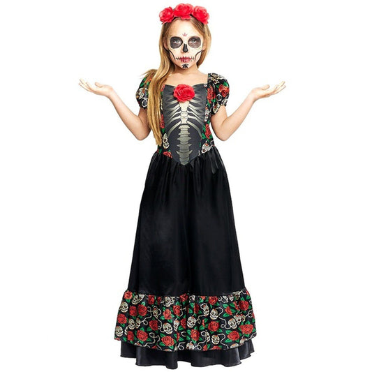 Girls Mexican Catrina Roses Costume