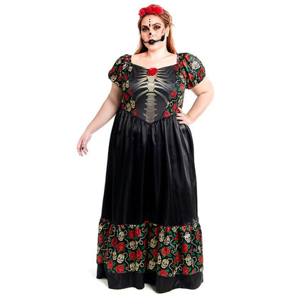 Womens Plus Size Mexican Catrina Roses Costume