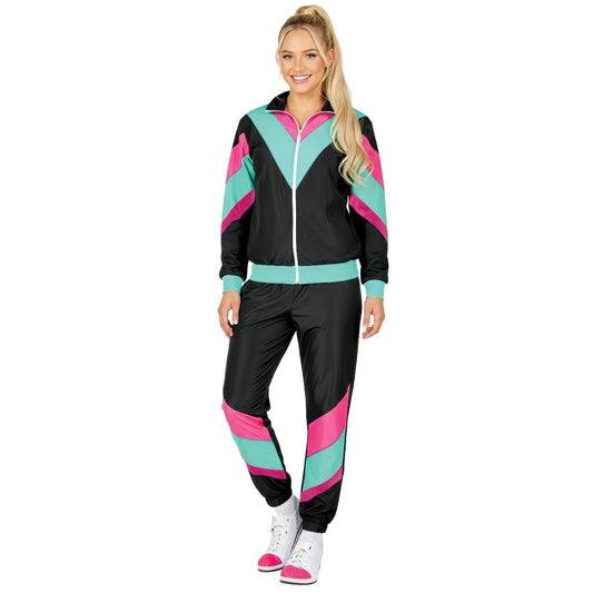 Womens Black 80s Tracksuit Costume