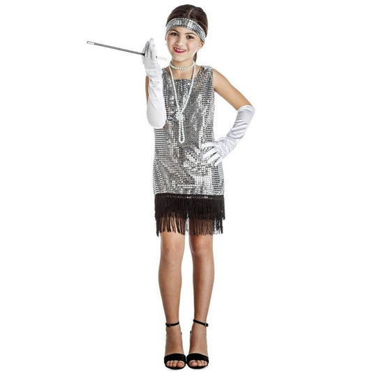Girls Silver Fringe Charleston Costume