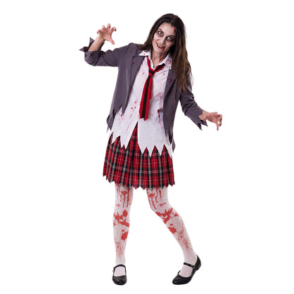 Womens Zombie Schoolgirl Costume with Tie